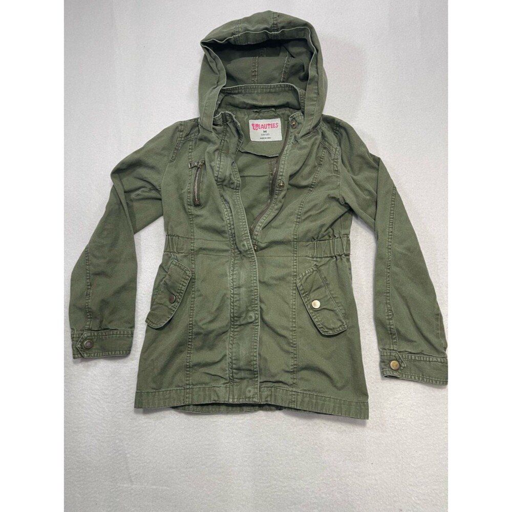 Beautees Olive Green Utility Jacket Hooded Girls Size M 10/12
